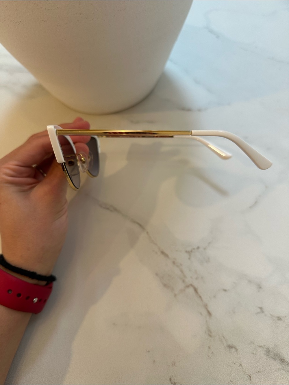 NWT White Vogue Cat Eye Sunglasses with Gold Trim - Picture 3 of 8